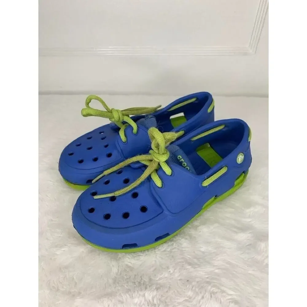 Kids Crocs Blue & Green Slip-On Shoes Size 13 Durable & Lightweight